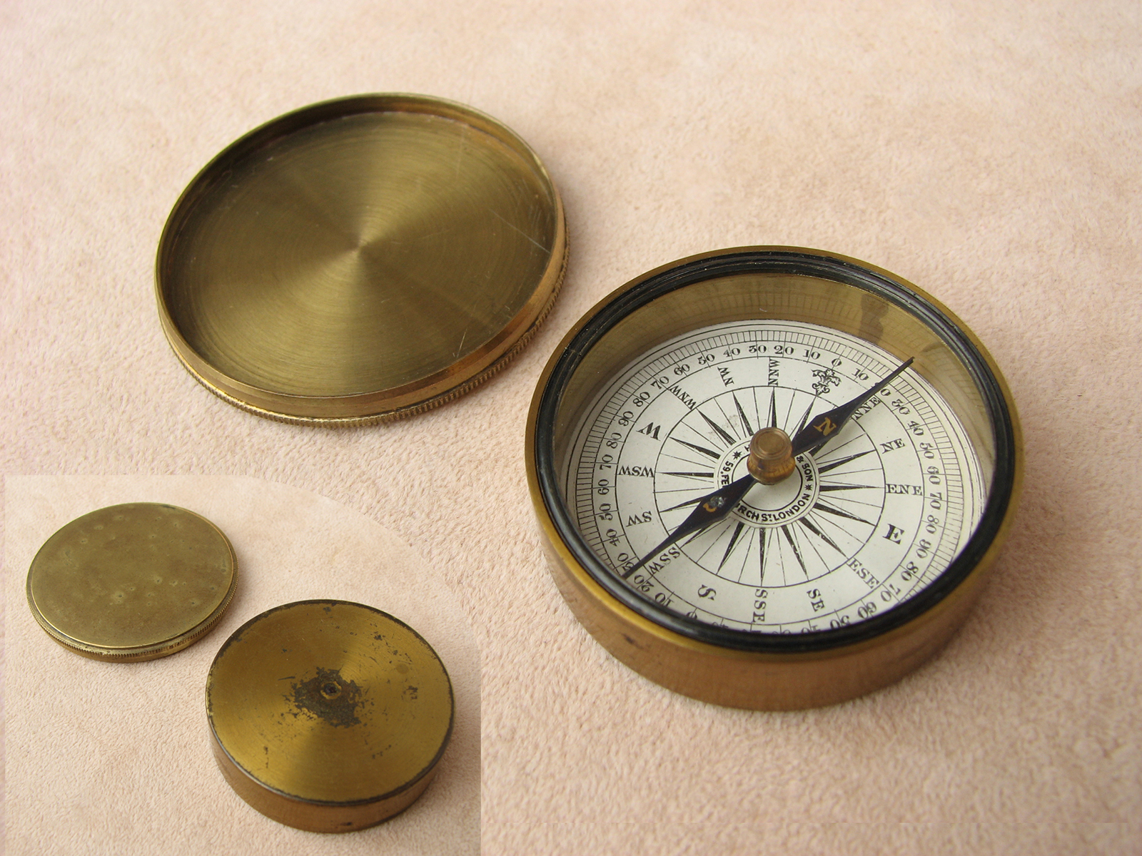 Victorian brass cased pocket compass by Henry Hughes & Son London